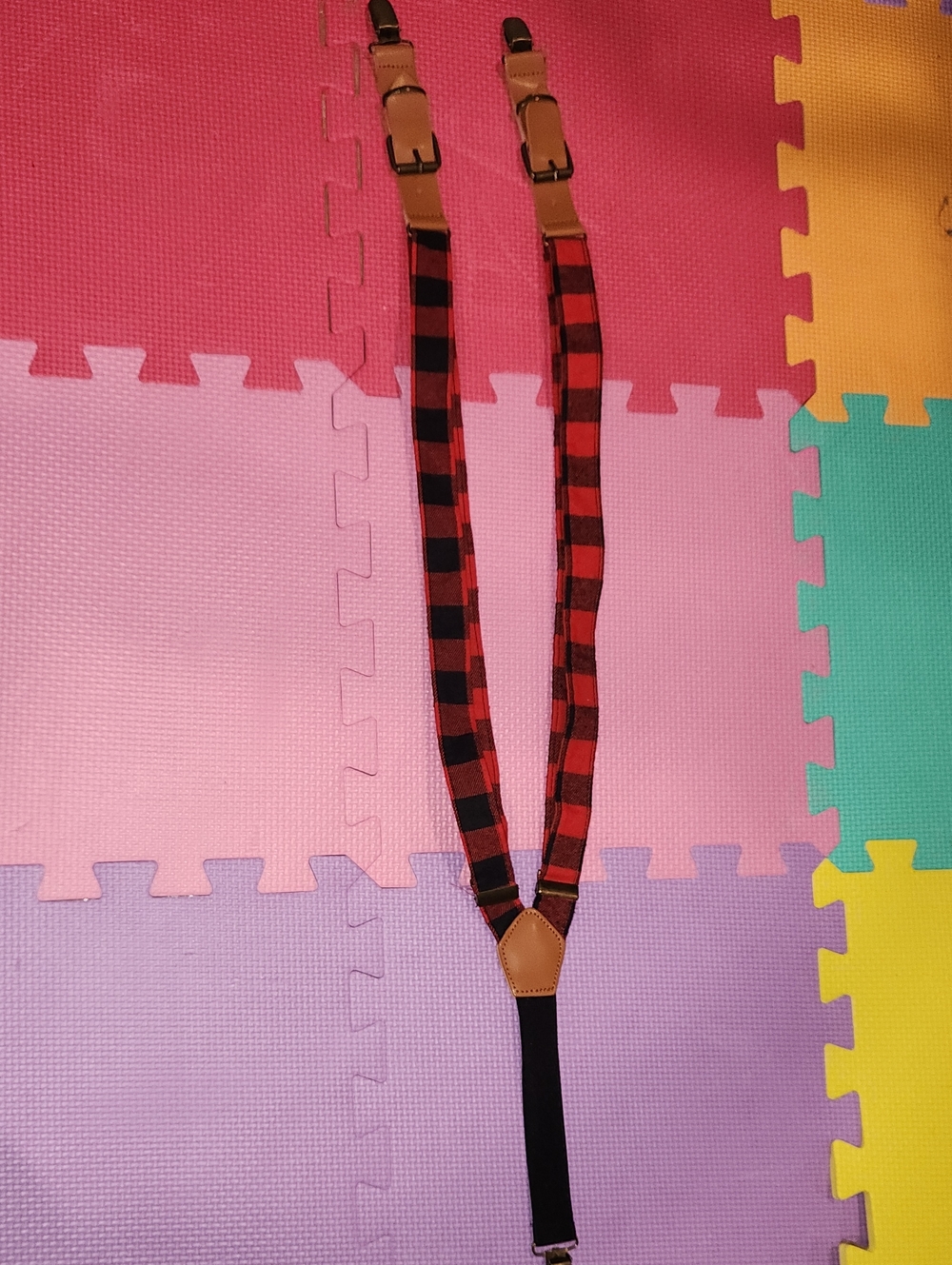 Red and Black Buffalo Plaid Suspenders - Adjustable Elastic Straps